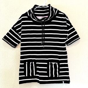 T by Talbots Women Black white stripes Pullover Sweater short sleeves size XS